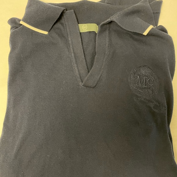McQ by Alexander McQueen Tipped Johnny Collar Cotton Polo Sweater in Navy Size L - Picture 2 of 8